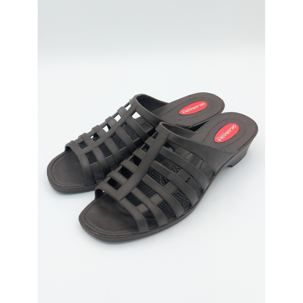 Okabashi Sienna Slide Sandals L(9.5-10.5) Brown Comfort Wedge Flip Flops US Made